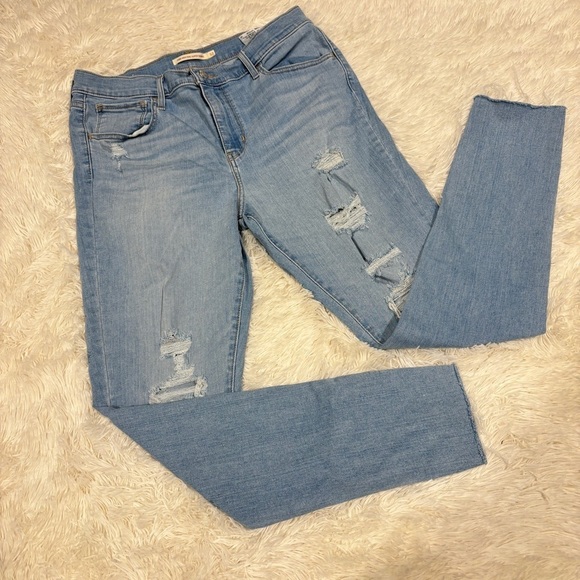 Levi’s 720 High Rise Super Skinny Distressed Raw Hem Light Wash Jeans Size 32 - Picture 2 of 12